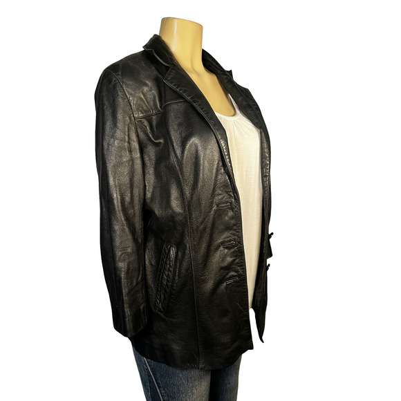 Wilsons Leather Jacket Womens Small Black Button Front Blazer Coat Classic Style - Picture 2 of 10